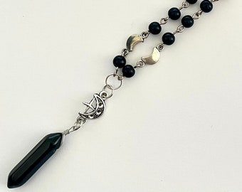 Gothic Rosary Necklace, Goth Jewelry, Trad Goth Necklace, Whimsigoth Necklace, Moon Rosary Necklace, Gothic Black Rosary Style Necklace
