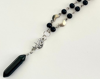 Gothic Rosary Necklace, Goth Jewelry, Trad Goth Necklace, Whimsigoth Necklace, Moon Rosary Necklace, Gothic Black Rosary Style Necklace