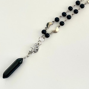 Gothic Rosary Necklace, Goth Jewelry, Trad Goth Necklace, Whimsigoth Necklace, Moon Rosary Necklace, Gothic Black Rosary Style Necklace