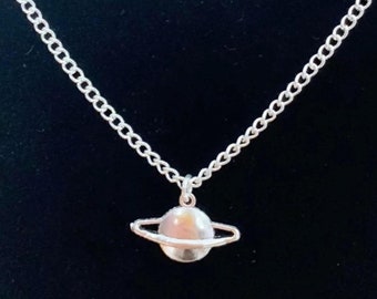 Planet Silver Necklace Chain Pendant, Space Saturn Jewellery, Gift For Her
