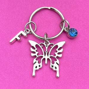 Butterfly Keyring, Personalised Butterfly Keychain, Initial Letter Birthstone Keychain, Butterfly Gift, Gift for Mum, Gift for Grandma