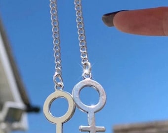 Silver Venus Symbol Chain Dangle Earrings, Feminist Empowerment Jewelry