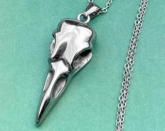 Stainless Steel Bird Skull Necklace, Raven Skull Necklace, Crow Necklace, Gothic Punk Jewellery