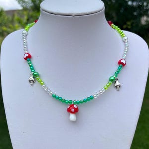 Fairycore paddenstoelketting, paddenstoelhanger, Y2K-kralenketting, Cottagecore-sieraden, paddenstoelsieraden, paddenstoelcadeaus