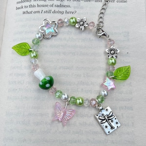 Fairycore Beaded Bracelet, Mushroom Jewellery, Butterfly Nature Leaves, Cottagecore Jewellery, 90s Mismatch Y2K Jewellery, Gift For Her