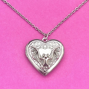 Bat Locket Necklace, Gothic Jewelry, Goth Necklace, Vampire Jewelry, Alternative Jewelry, Witch Jewelry, Bat Heart Locket