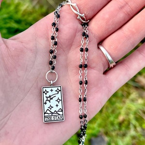 Collana con carte dei tarocchi, gioielli con tarocchi in argento The Star, collana con strega, gioielli da strega, collana con ciondolo con tarocchi del sole, della luna, della fortuna, della stella e del mondo