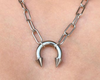 Horseshoe Spiked Septum Ring Necklace, Stainless Steel Punk Jewellery
