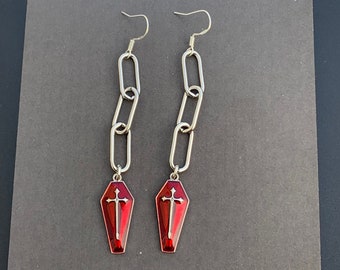 Boucles d'oreilles cercueil, boucles d'oreilles croix gothiques, bijoux gothiques, punk, cadeau pour lui, cadeau pour elle, boucles d'oreilles unisexes