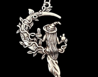 Witch Necklace, Witchcraft Jewelry, Wiccan Necklace, Wicca Jewelry, Silver Crescent Moon Necklace, Witch Gift, Pagan Jewelry