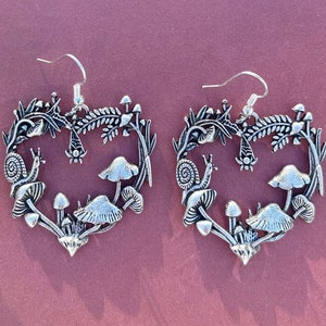 Silver Mushroom Earrings, Toadstool Earrings, Plant Earrings, Snail Earrings, Nature Earrings, Fairycore Cottagecore Jewelry, Fungi Gift
