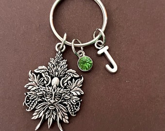 Green Man Keyring, Personalised Pagan Keychain, Custom Pagan Gift, Wiccan Gift, Greenman Gift