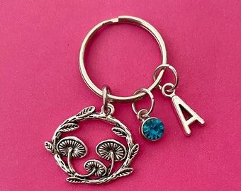 Mushroom Wreath Keyring: Personalized Initial, Cottagecore Keychain