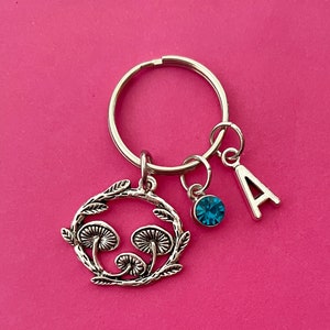 Mushroom Keyring, Nature Plant Keyring, Fairycore Cottagecore, Toadstool Keychain, Mushroom Gifts, Personalised Initial Keyring, BFF