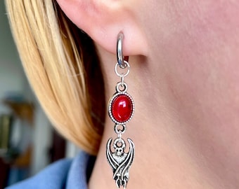 Gothic Bat Dangle Hoop Earrings: Victorian Vampire Jewelry
