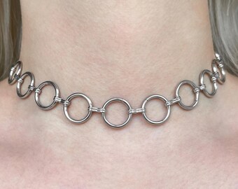Stainless Steel O Ring Choker Necklace, Circle Link Chunky Chain, Punk Jewellery