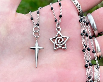 Silver Star Necklace, Stainless Steel Y2K Spiral Star Necklace, Swirl Necklace, Whimsigoth Grunge Jewellery
