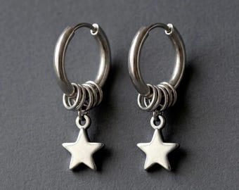 Punk Star Hoop Earrings: Stacked Ring Gothic Stainless Steel Huggies
