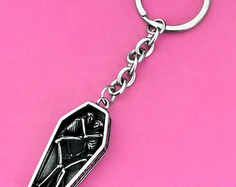 Skeleton Lovers Coffin Keychain, Stainless Steel Gothic Till Death Keyring
