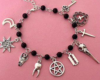 Goth Charm Bracelet, Gothic Bracelet, Gothic Jewelry, Whimsigoth Jewelry, Witch Bracelet