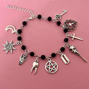 Custom Silver Charm Bracelet, Build Your Own Charm Bracelet, Personalised Jewelry Gift, Design Your Own Bracelet, Black Beaded Bracelet