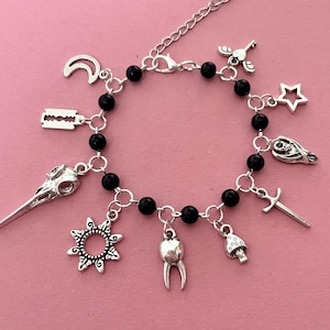 Goth Charm Bracelet, Gothic Bracelet, Gothic Jewelry, Whimsigoth Jewelry, Witchy Bracelet