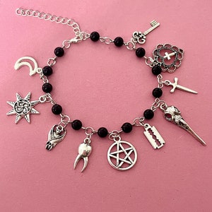 Goth Charm Bracelet, Gothic Bracelet, Gothic Jewelry, Whimsigoth Jewelry, Witch Bracelet