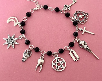Goth Charm Bracelet, Gothic Bracelet, Gothic Jewelry, Whimsigoth Jewelry, Witch Bracelet