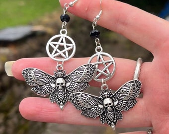 Death Head Moth Earrings, Goth Earrings, Gothic Jewellery,  Witch Jewellery