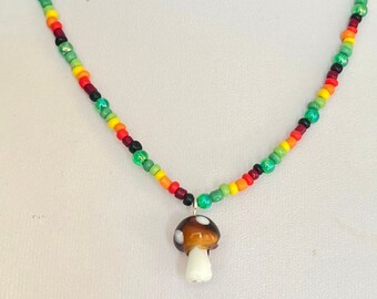 Mushroom Necklace, Beaded Mushroom Necklace, Toadstool Necklace, Fairycore Necklace, Cottagecore Jewellery