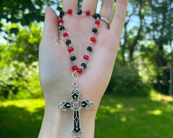 【chainmail】rosary necklace grunge goth Goth Cross Rosary Necklace, Gothic Rosary Style Necklace, Gothic