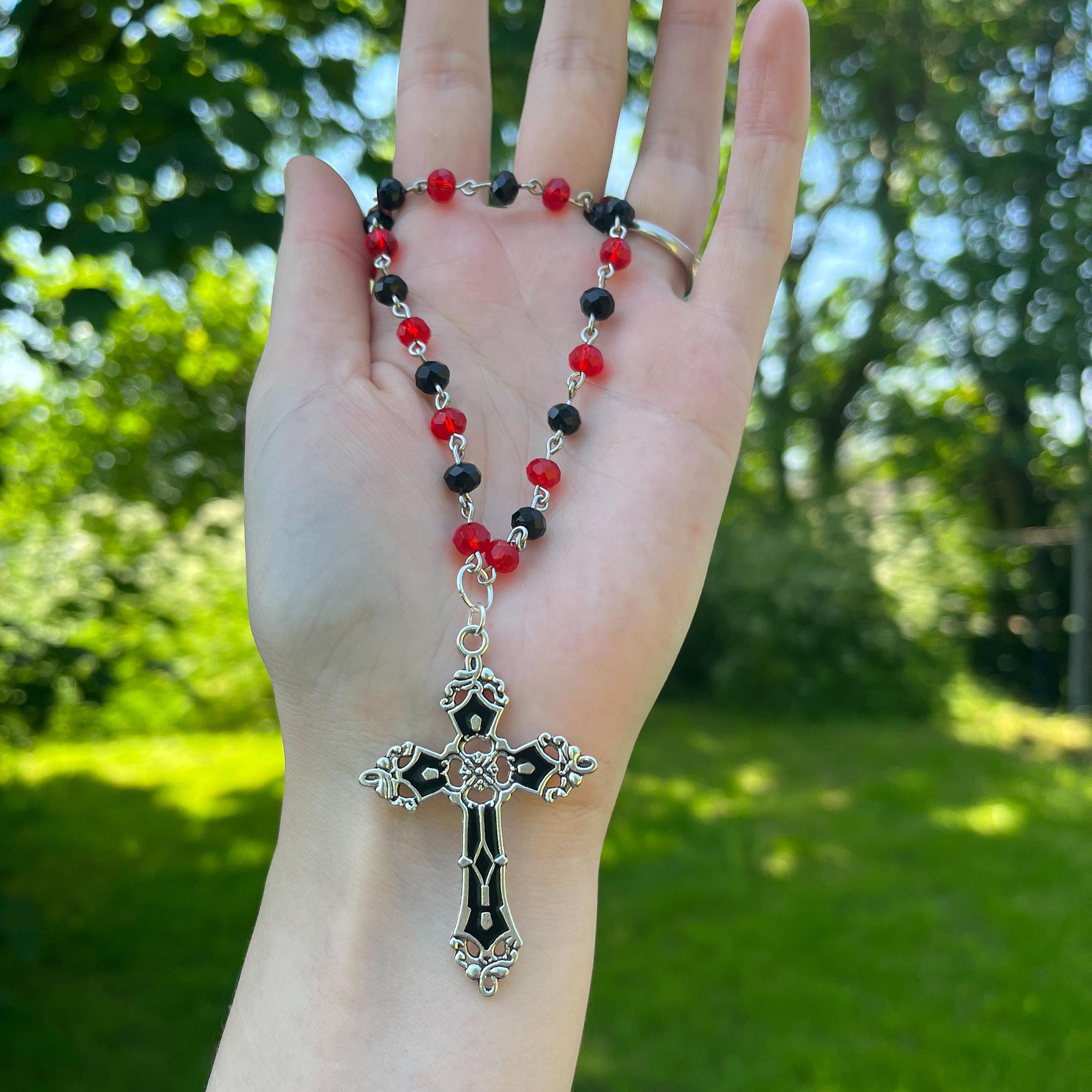 Goth Cross Rosary Necklace, Gothic Rosary Style Necklace, Gothic 