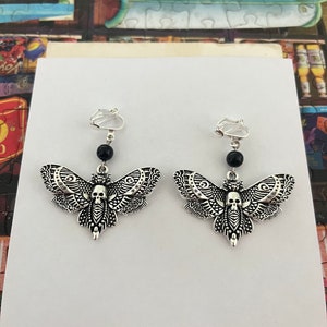 Death Head Moth Clip On Earrings, Gothic Clip-On Earrings, Goth Non-Pierced Earrings, Death Moth Earrings image 9