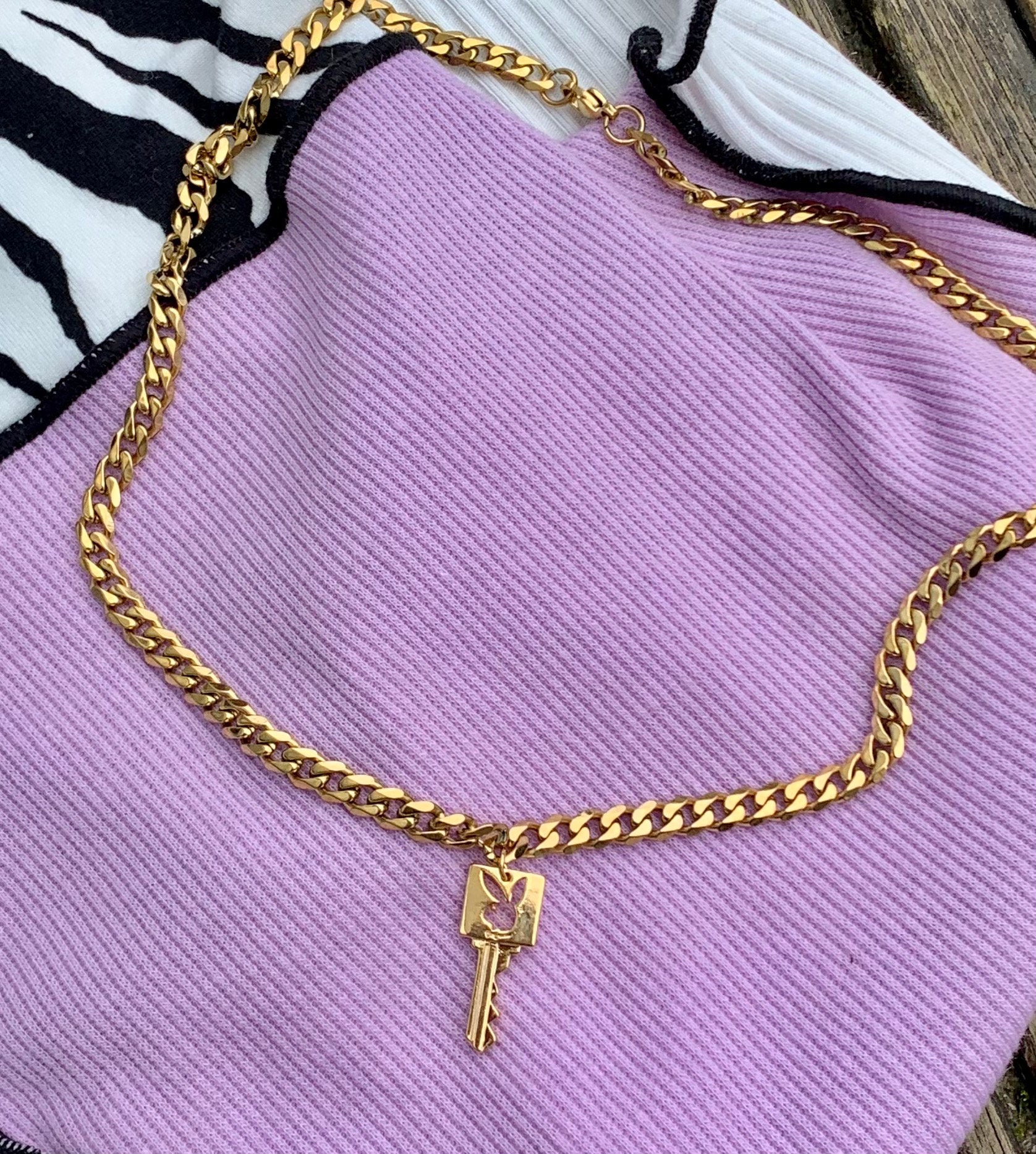 Playboy Bunny Gold Key Chain Necklace Etsy