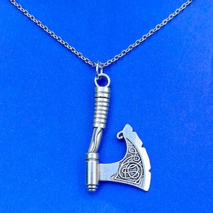 Viking Battle Axe Necklace, Viking Warrior Pendant, Norse Jewelry, Kratos War Axe, Scandinavian Pendant, Mens Axe Pendant