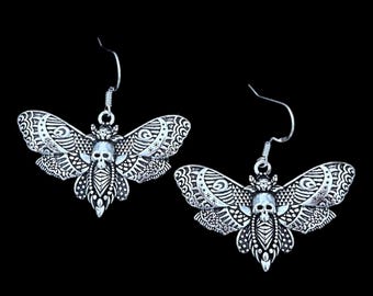 Death Head Moth Earrings, Goth Earrings, Gothic Jewellery, Witch Jewellery