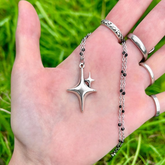 Silver Star Necklace, Y2K North Star Pendant Necklace, Gothic STAR necklace y2k