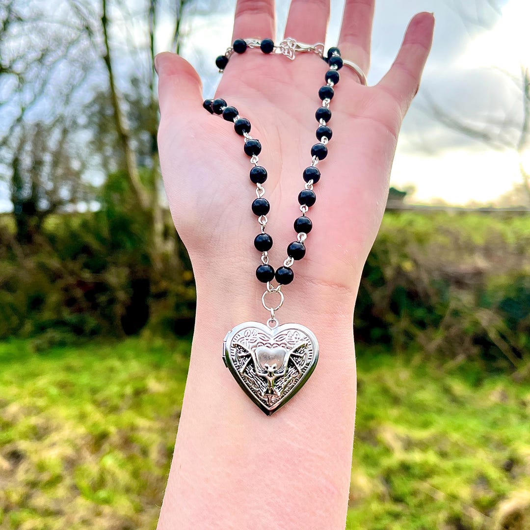 Bat Locket Rosary Necklace, Gothic Jewelry, Goth Necklace, Vampire ...