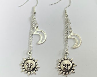 Sun and Moon Earrings, Silver Celestial Earrings, Stocking Filler, Gift For Her