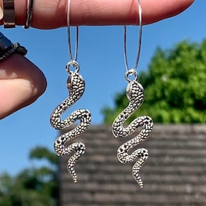 Silver Snake Hoop Earrings, Snake Hoops, Serpent Earrings, Goth Earrings, Grunge Jewellery