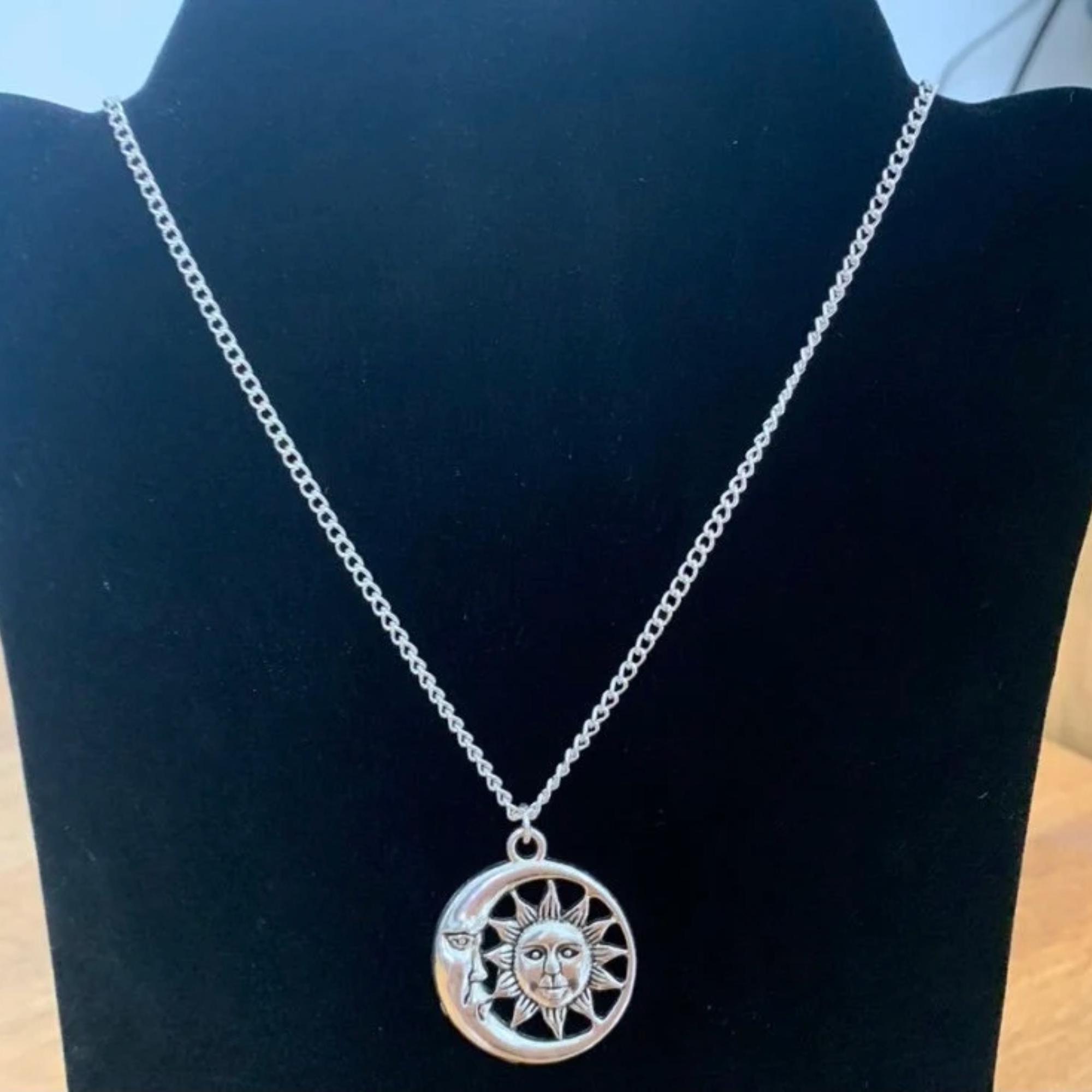 Silver Sun and Moon Necklace, Celestial Pendant, Boho Jewelry - Etsy
