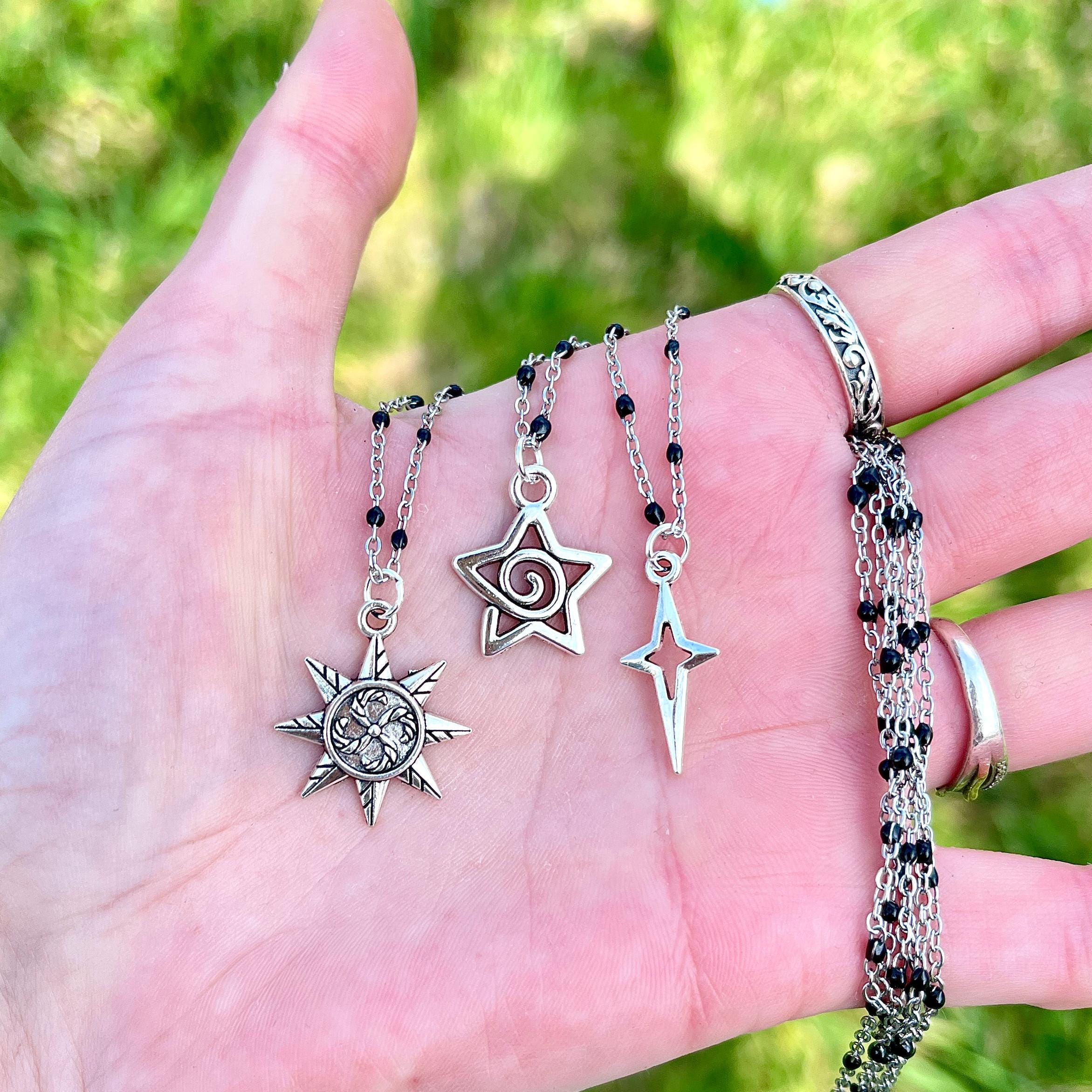 Silver Star Necklace, Y2K Spiral Star Pendant Necklace