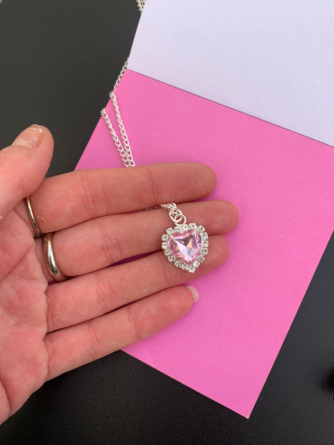 Y2K Pink Heart Necklace Chain Pendant Y2K Jewelry 2000s Etsy UK