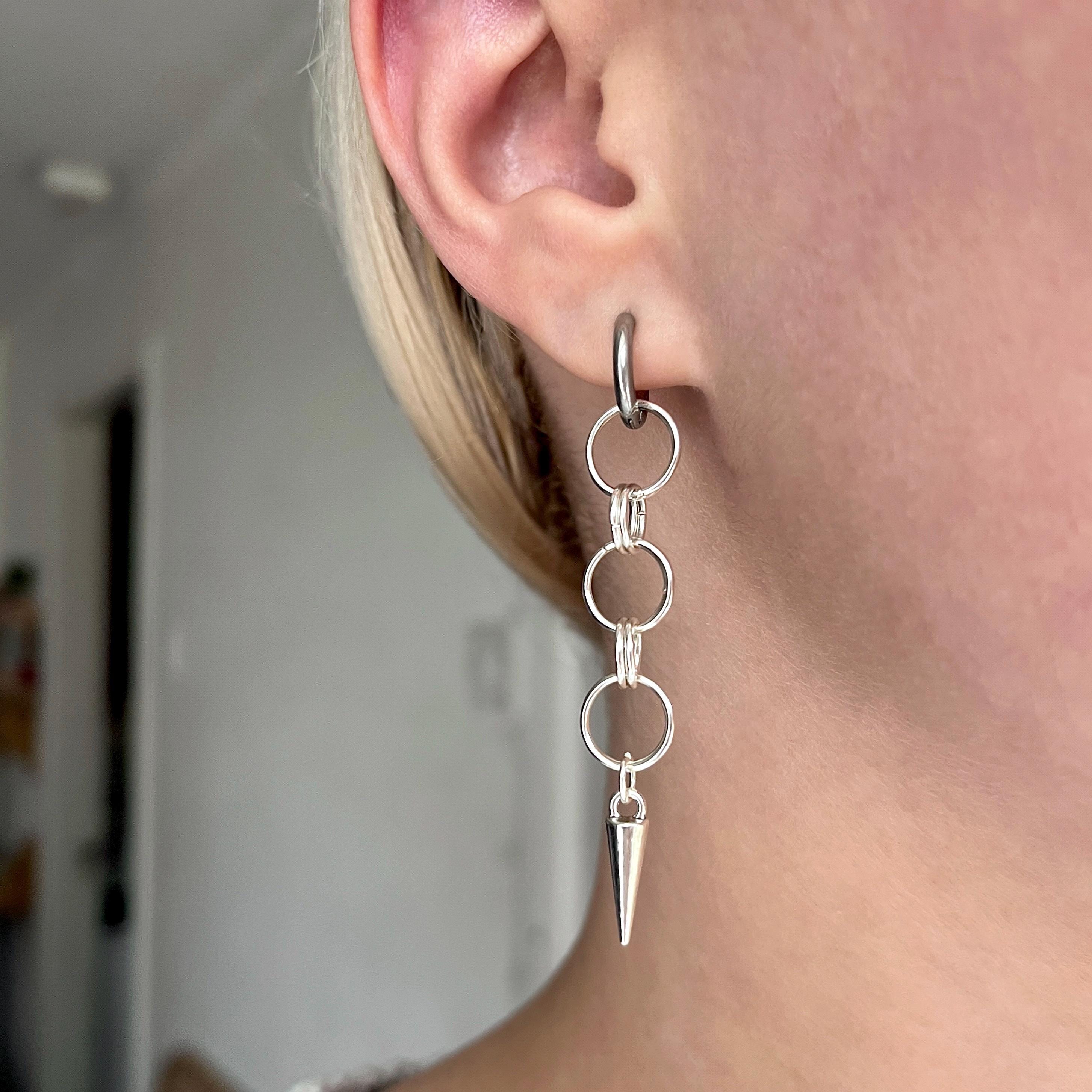 Silver Spike Hoop Earrings, Punk Gothic Jewelry, Byzantine