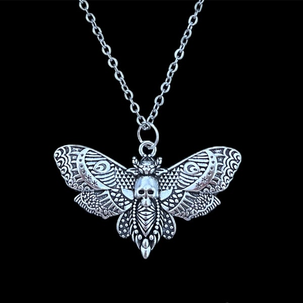 Death Head Moth Necklace, Silver Moth Jewellery, Goth Necklace, Gothic Jewellery, Witch Jewellery