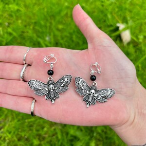 Death Head Moth Clip On Earrings, Gothic Clip-On Earrings, Goth Non-Pierced Earrings, Death Moth Earrings image 7
