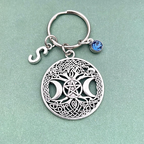 Viking Triple Moon Goddess Keyring, Tree of Life Keychain