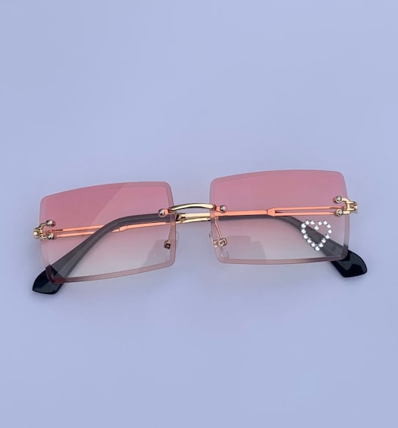 Hovedgade klippe du er Y2K Retro Pink Sunglasses With Heart Rhinestones Rectangle - Etsy