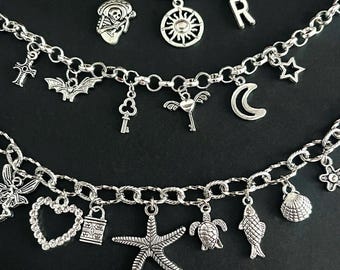 Crea il tuo braccialetto con ciondoli in argento personalizzato, progetta il tuo braccialetto con ciondoli, braccialetto con ciondoli fai da te, regalo di gioielli personalizzato per donne