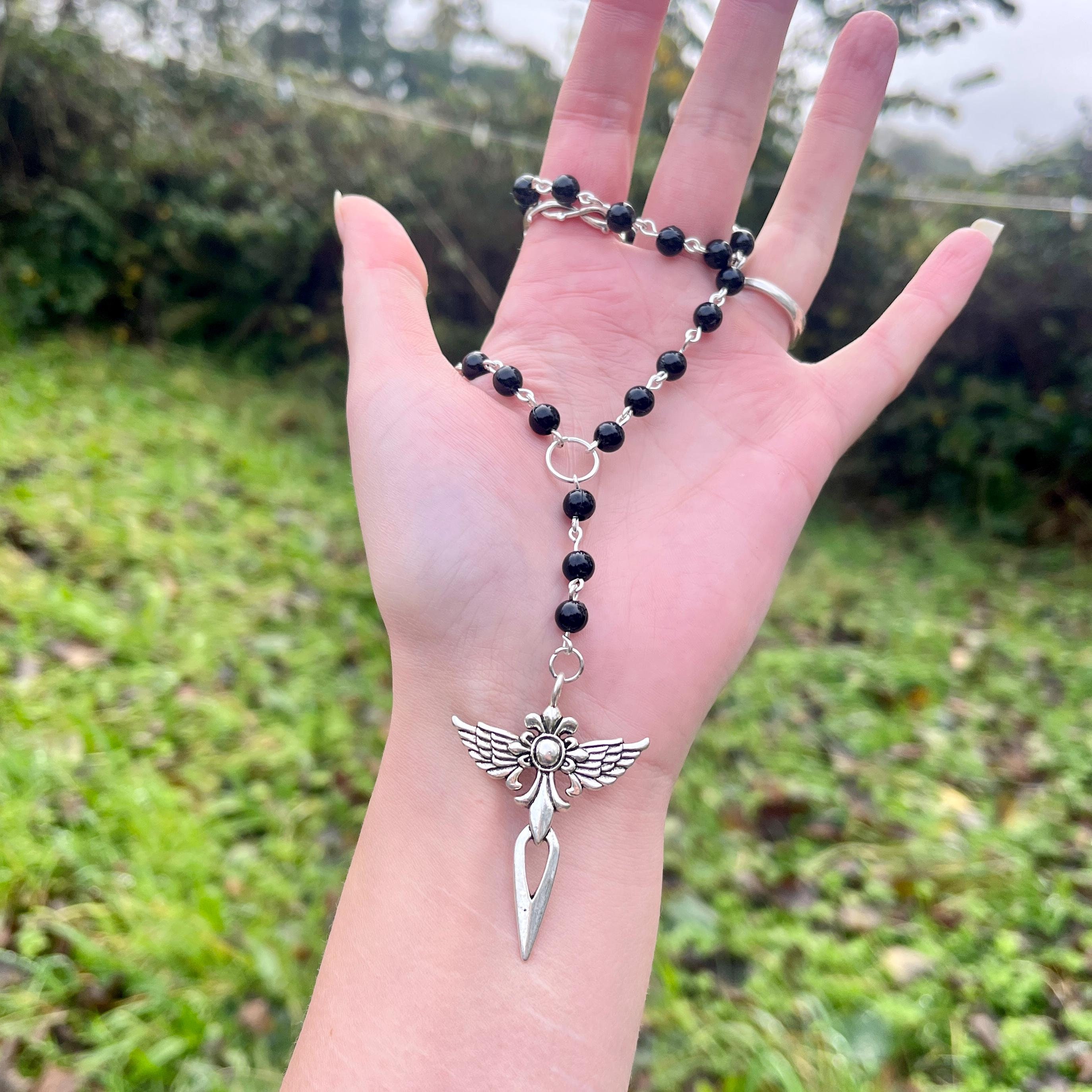 KURTCB 【chainmail】rosary necklace grunge goth Layered Gothic 